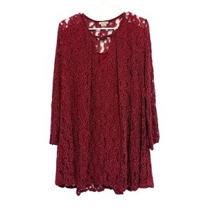 2/$30 Anama - Deep Red Lace Long Sleeves Mini Dress